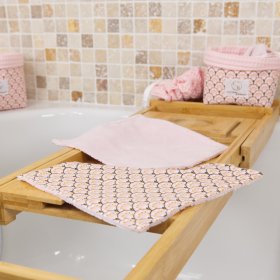 Lot de 2 serviette visage skincare en coton et éponge bambou rose