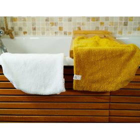 Lot de 2 serviettes visage en micro éponge bambou certifiée OEKO-TEX. Blanc Jaune Curcuma