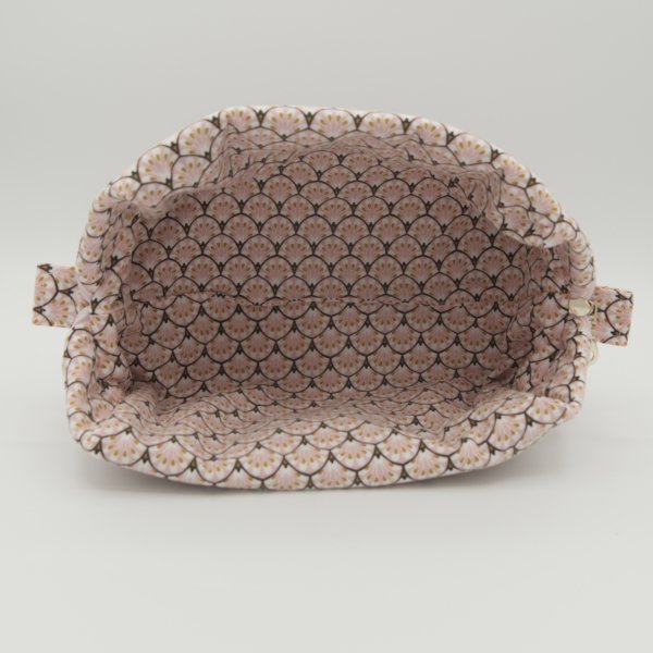Trousse rectangulaire velours côtelé bois de rose – intérieur coton Oeko-Tex motif Paon – fait main