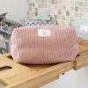 Trousse rectangulaire velours côtelé bois de rose – intérieur coton Oeko-Tex motif Paon – fait main