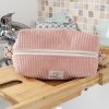 Trousse rectangulaire velours côtelé bois de rose – intérieur coton Oeko-Tex motif Paon – fait main