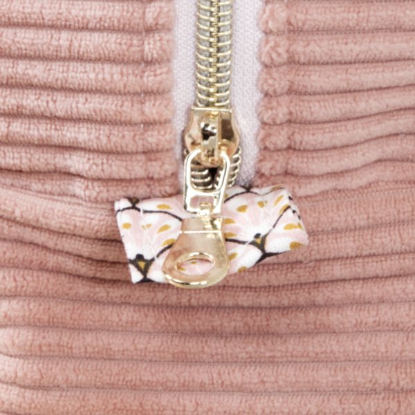 Trousse rectangulaire velours côtelé bois de rose – intérieur coton Oeko-Tex motif Paon – fait main
