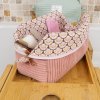 Trousse rectangulaire velours côtelé bois de rose – intérieur coton Oeko-Tex motif Paon – fait main