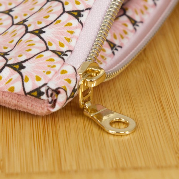 Pochette plate velours côtelé bois de rose bi-matière – coton Oeko-Tex motif Paon