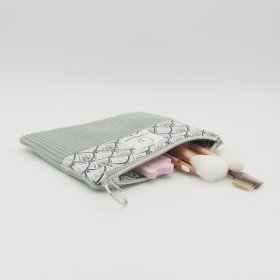 Pochette plate velours côtelé céladon bi-matière – coton Oeko-Tex motif Éventails