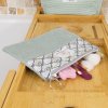 Pochette plate velours côtelé céladon bi-matière – coton Oeko-Tex motif Éventails