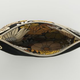 Pochette plate velours noir bi-matière – coton Oeko-Tex motif fleurs jaunes
