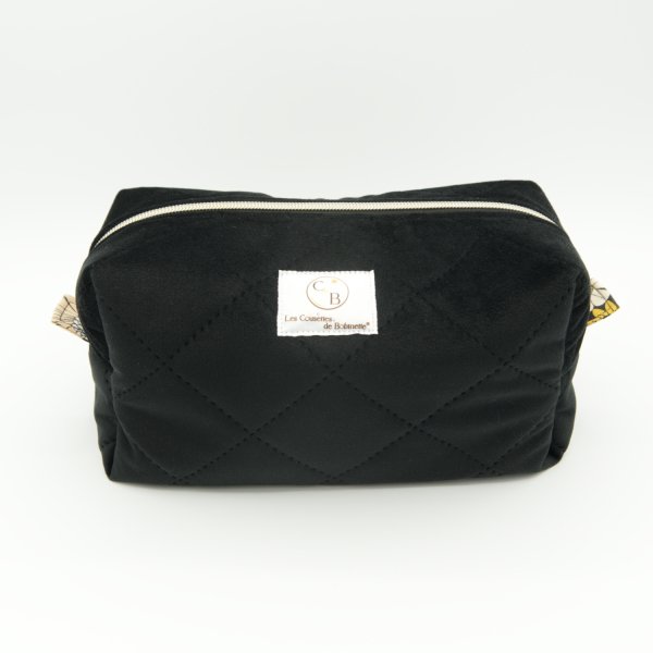Trousse rectangulaire velours côtelé noir édition limitée – coton Oeko-Tex fleurs jaunes – fait main
