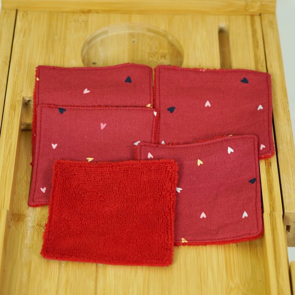 Lingettes carrées 10.5x10.5cm Rouge Coeurs