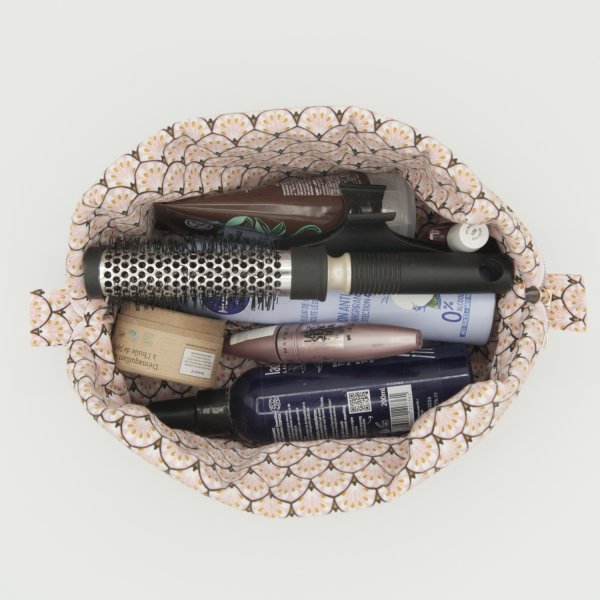 Trousse rectangulaire velours côtelé bois de rose – intérieur coton Oeko-Tex motif Paon – fait main