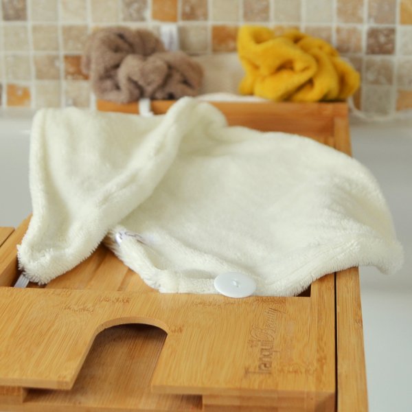 Lot de 2 serviettes cheveux micro éponge bambou Ecru Cappuccino