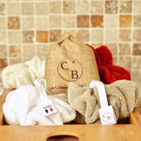 Lot de 2 fleurs de douche micro éponge bambou certifiée OEKO TEX. Blanc Cappuccino