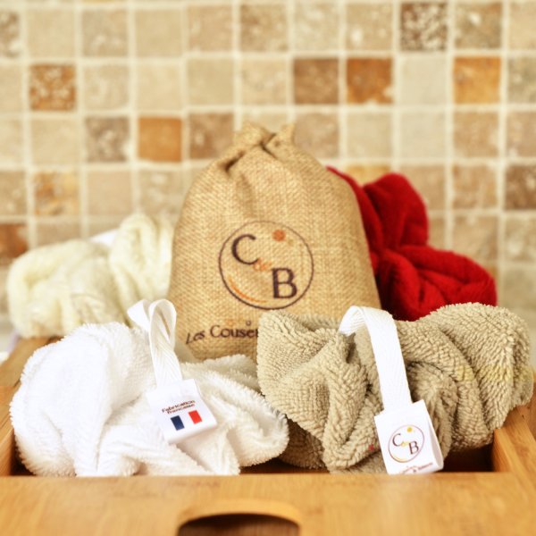 Lot de 2 fleurs de douche micro éponge bambou certifiée OEKO TEX. Blanc Cappuccino