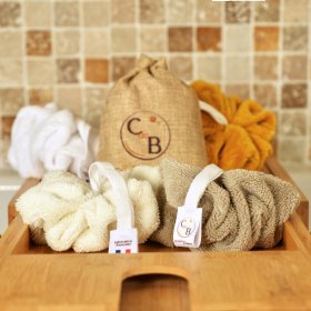 Lot de 2 fleurs de douche micro éponge bambou certifiée OEKO TEX. Écru Cappuccino