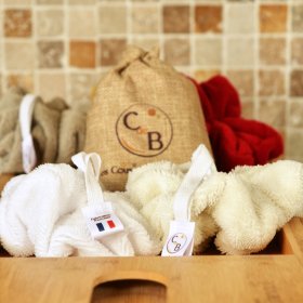 Lot de 2 Fleurs de douche extra douce en micro éponge bambou certifiée OEKO-TEX. Blanc Écru