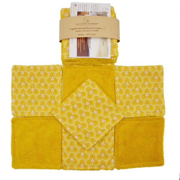 Lot de 7 lingettes démaquillantes lavables en coton et éponge bambou