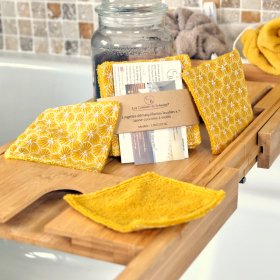Lot de 7 lingettes démaquillantes lavables Jaune Curcuma Géométrique Coton et micro éponge Bambou OEKO-TEX