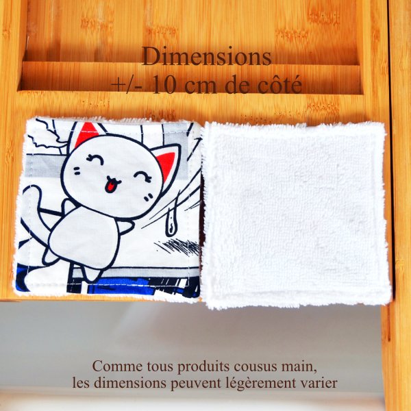 Lingettes démaquillantes lavables Blanc manga en coton et micro-éponge bambou OEKO-TEX. 10cm de côté