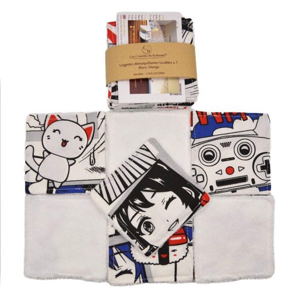 Lingettes démaquillantes lavables Blanc manga en coton et micro-éponge bambou OEKO-TEX. 10cm de côté
