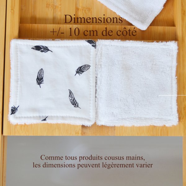 Mesure lingettes démaquillantes lavables 10cm de côté