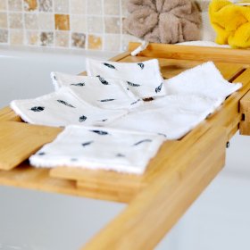 Lot de 7 lingettes démaquillantes lavables Blanc Plumes Coton et micro éponge Bambou OEKO-TEX