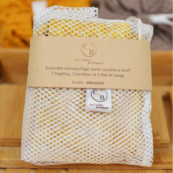 Ensemble de 7 lingettes démaquillantes, bandeau make-up et filet de lavage