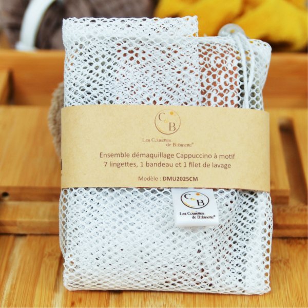 Ensemble de 7 lingettes démaquillantes, bandeau make-up et filet de lavage