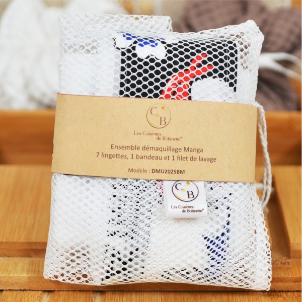 Ensemble de 7 lingettes démaquillantes, bandeau make-up et filet de lavage