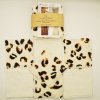 Lingettes démaquillantes lavables en gaze de coton et micro-éponge bambou OEKO-TEX écru léopard. +/-10.5cm de côté.