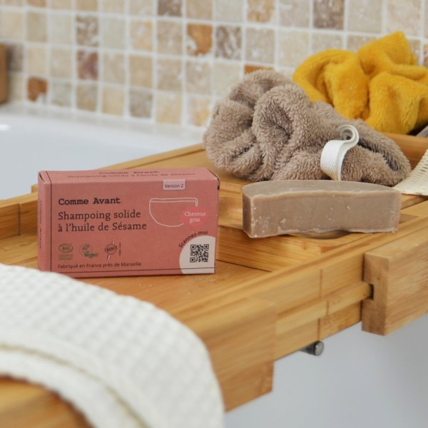Shampoing naturel solide à l'huile de sésame Comme Avant chez Les cousettes de Bobinette