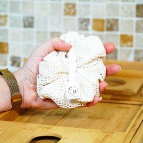 Fleur de douche exfoliante en filet coton BIO
