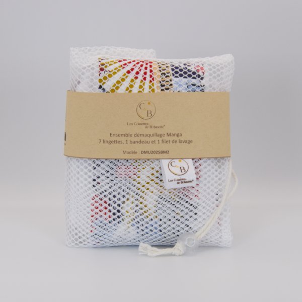 Ensemble de 7 lingettes démaquillantes, bandeau make-up et filet de lavage