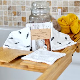Lot de 7 lingettes démaquillantes lavables Blanc Plumes Coton et micro éponge Bambou OEKO-TEX